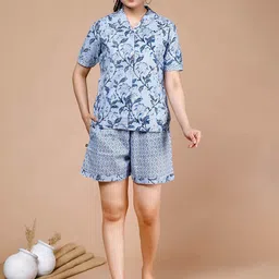 MIRAVAN Floral Printed Pure Cotton Shirt With Shorts-picture-58