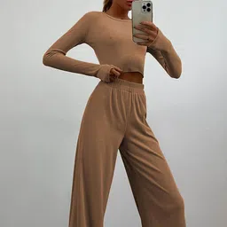 LULU & SKY Round Neck Crop Top & Mid-Rise Trouser-image-34