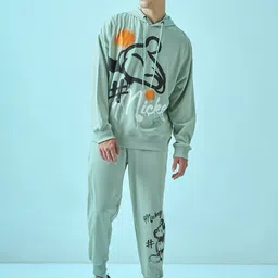 Bewakoof Green Mickey Mouse Printed Hooded Oversized Tracksuit-image-40