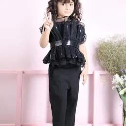 THE LITTLE CELEBS Girls Embellished Sleeveless Top With Trouser With Belt-image-51