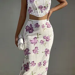 LULU & SKY Floral Printed Corset Crop Top & Pencil Skirt-52