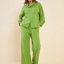 Antheaa Green Embellished Shawl Neck Top With Palazzo-image-15
