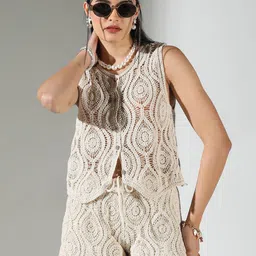 SHOWOFF Self Design V-Neck Sleeveless Top With Shorts-30