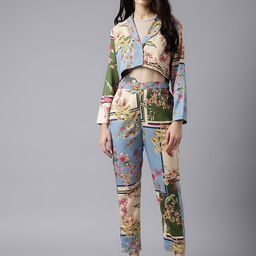 TRYMISFIT Floral Printed Shawl-Neck Crop Top With High-Rise Trousers Co-Ords-picture-29
