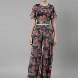SHOWOFF Floral Printed Mirror Work Top With Palazzo-picture-33