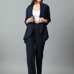 Kotty Navy Blue Shawl Neck Blazer & Trousers-picture-49