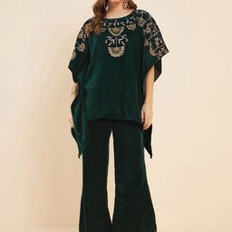 Antheaa Green Floral Embroidered Tunic & Flared Trousers-56