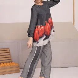 Bannos Swagger Fruit Printed Round Neck Top With Trousers Co-Ords-image-65