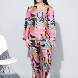 Bannos Swagger Pink & Green Tropical Printed Night Suit-image-16