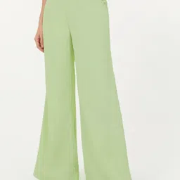 Kotty Women Solid Green Shirt Collar Blazer & Flared Trouser Co-Ords-picture-37