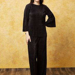 Globus Women Black Solid Casual Co-Ord Set Palazzo-image-35