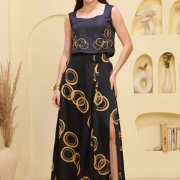 First Resort by Ramola Bachchan Embroidered Square Neck Linen Crop Top With Skirt-image-84
