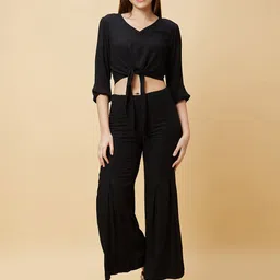 Globus Solid Casual Co-Ord Set With Crop Top & Palazzo-image-96
