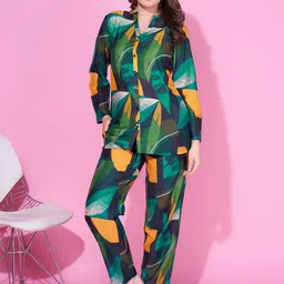Bannos Swagger Green & Orange Tropical Printed Nightsuit-image-8