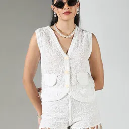SHOWOFF Embroidered V-Neck Sleeveless Top With Shorts-image-68