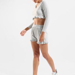 Campus Sutra Women Grey Striped Pure Cotton Top with Shorts-image-91
