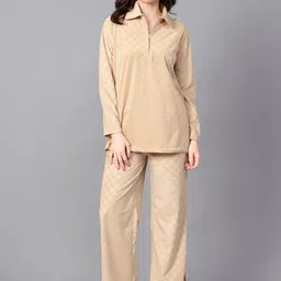 Hencemade Checked Shirt Collar Suede Top & Trouser-picture-0