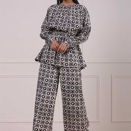 JISORA Women Off White & Black Printed Pure Silk Co-Ords-picture-10