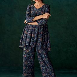 DRESOUL Floral Printed V-Neck Three-Quarter Sleeves Tunic With Trousers-picture-10