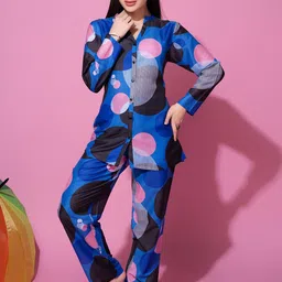 Bannos Swagger Blue & Pink Geometric Printed Button Down Detailing Nightsuit-image-37