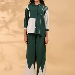 Kaftanize Women Green Bird Motif Embroidered Co-Ords-image-43