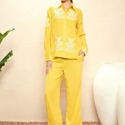 MOSTUNIQUE BY KASSUALLY Floral Embroidered Shirt With Trousers-25