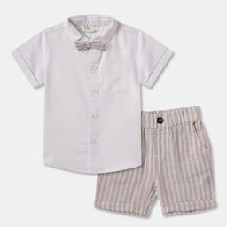 R&B Shirt Collar Pure Cotton Shirt with Shorts-image-88