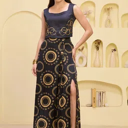 First Resort by Ramola Bachchan Embroidered Linen Crop Top With Skirt-image-71