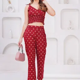 HIGHLIGHT FASHION EXPORT Printed Shoulder Straps Neck Sleeveless Top With Trouser-image-56