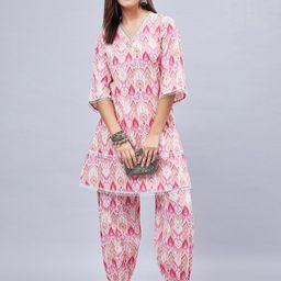 WineRed Geometric Printed Pure Cotton Straight Kurta & Trousers-36