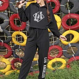 Sera Women Black Printed Sweatshirt With Joggers Hood Co-Ords-picture-17
