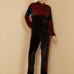 Antheaa Black Colourblocked Velvet Sweatshirt With Trouser-image-21