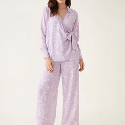 SALT ATTIRE Pretty Feminine Printed Shirt Collar Top With Trouser-57