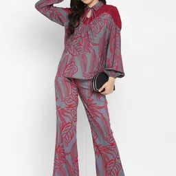 Taurus Floral Printed Tie Up Neck Top & Trouser-picture-54
