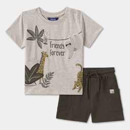R&B Printed Round Neck Cotton T-shirt with Shorts-picture-0