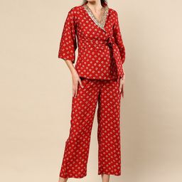 NH KAPDEWALA Printed Sequinned V-Neck Tunic With Trousers-picture-42