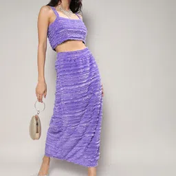 Campus Sutra Purple Self-Design Crop Top With Maxi Skirt-picture-1