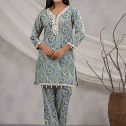 Readiprint Ethnic Motifs Printed Mirror Work Cotton Straight Co-Ord Set-picture-31