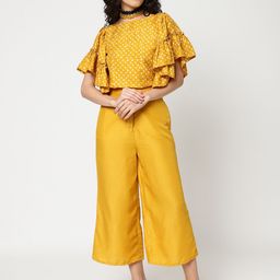 Pannkh Bandhani Foil Printed Round Neck Crop Ethnic Top With Trousers-picture-45