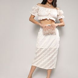 Campus Sutra White Self-Design Crop Top With Midi Skirt-image-101