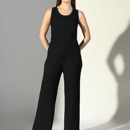 SHOWOFF Self Design Round Neck Sleeveless Top With Trouser-picture-9