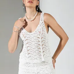 SHOWOFF Self Design Round Neck Sleeveless Top With Shorts-picture-3