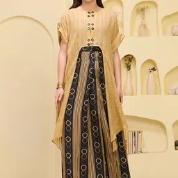 First Resort by Ramola Bachchan Embroidered Crop Top With Shrug & Skirt-image-57