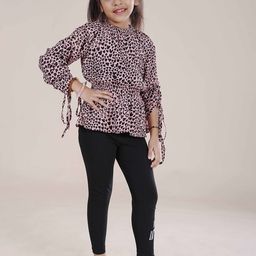 KiddoPanti Girls Printed Round Neck Top With Leggings-picture-7