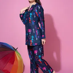 Bannos Swagger Blue & Pink Abstract Printed Night Suit-image-18