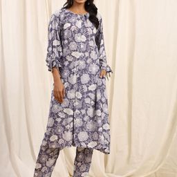 Readiprint Fashions Floral Printed Puff Sleeves A-Line Kurta With Trousers-picture-48