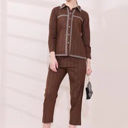 Anouk Brown Embroidered Pure Cotton Shirt & Trousers Co-Ords-picture-53
