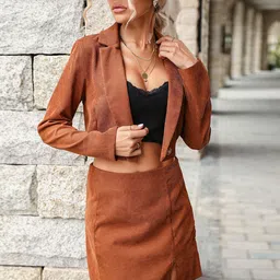 StyleCast Notched Lapel Collar Crop Jacket With Mini Skirt Co-Ords-image-55