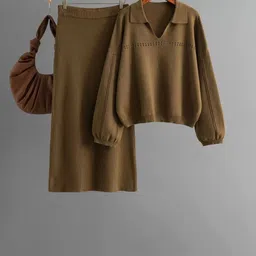 Alamode By Akanksha Women Aster Premium Woolen Coord Set - Sweater with Skirt-picture-23