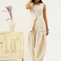 indy Raaga Pure Cotton Top & Dhoti Pants With Jacket-image-44